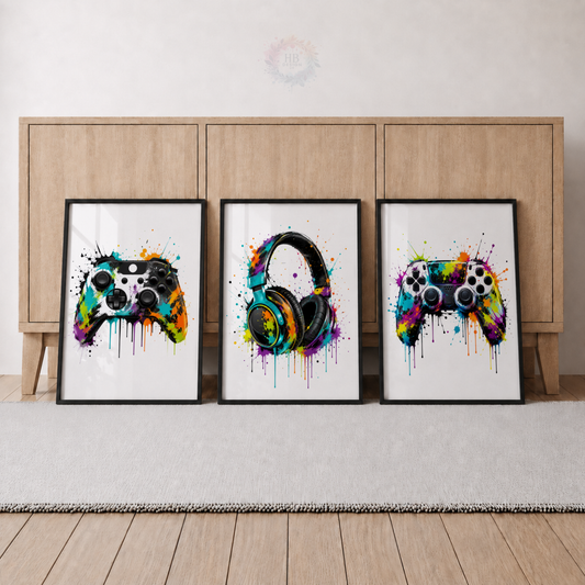 Colourful Gaming Wall Art Set – Controllers & Headphones Gamer Prints