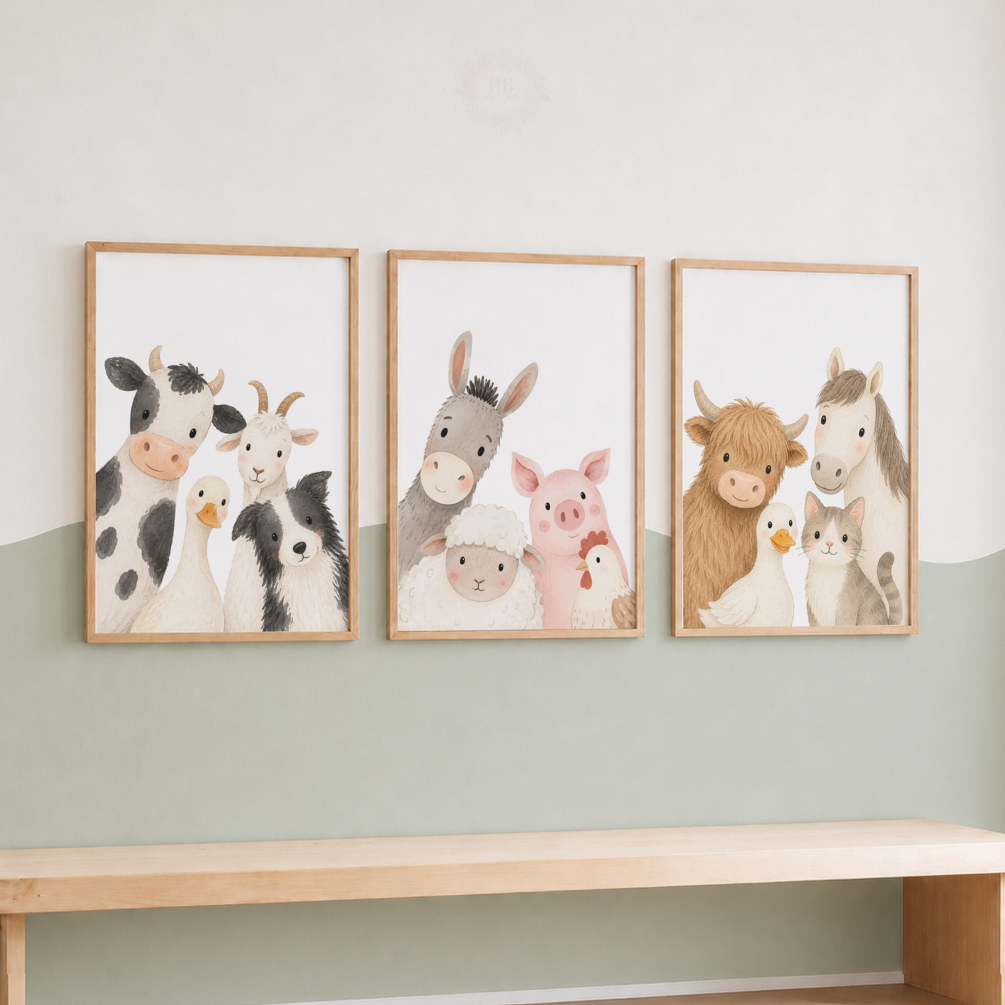 Cute Farm Animal Nursery Prints – Set of 3 Watercolour Farmyard Wall Art