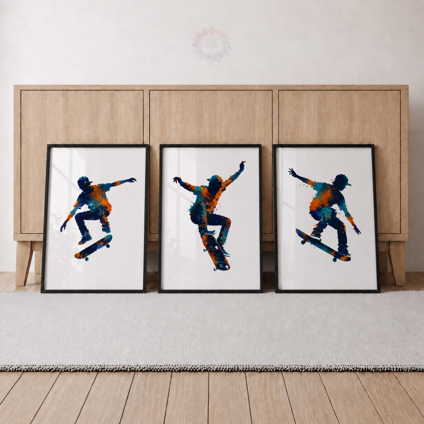 Skateboard Wall Art Prints – Set of 3 Colourful Skateboarding Prints for Boys’ Bedroom