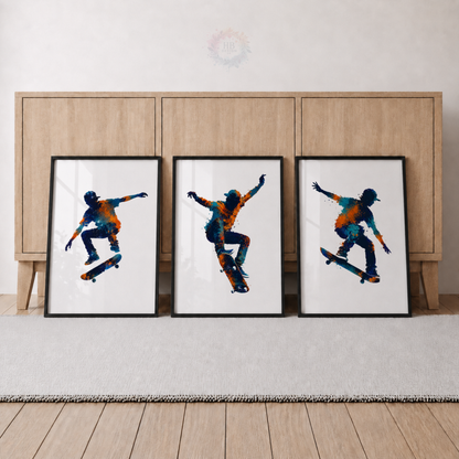 Skateboard Wall Art Prints – Set of 3 Colourful Skateboarding Prints for Boys’ Bedroom