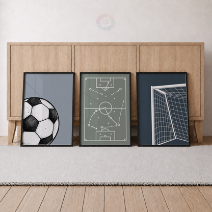 Football Wall Art Set – Soccer Ball, Tactics & Goal Prints for Boys Bedroom