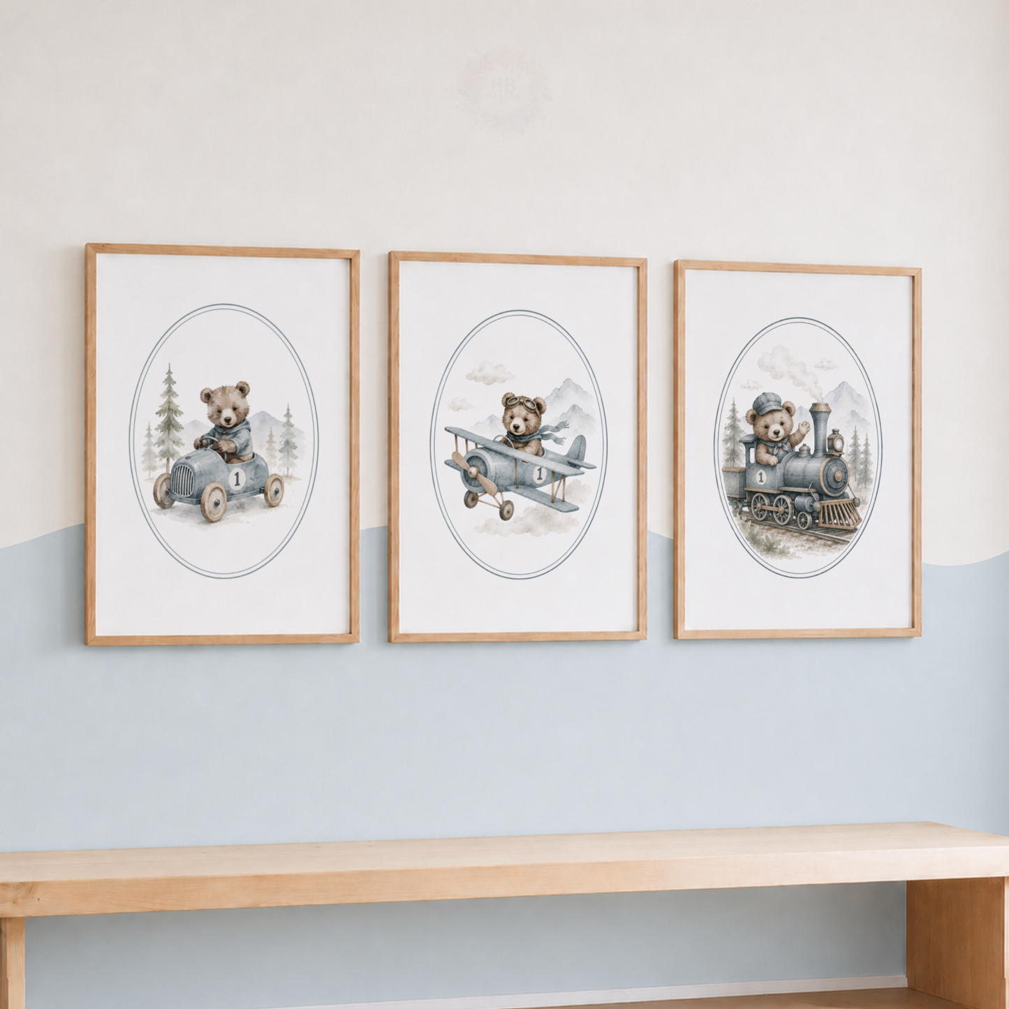 Vintage Teddy Bear Transport Wall Art Set – Nursery Adventure Prints