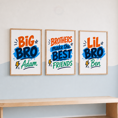 Bold Brothers – Personalised Set of 3 Big Bro & Little Bro Prints