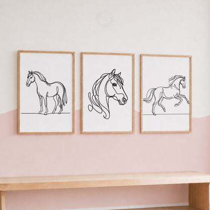 Horse Wall Art Set – Minimalist Equestrian Line Art Prints
