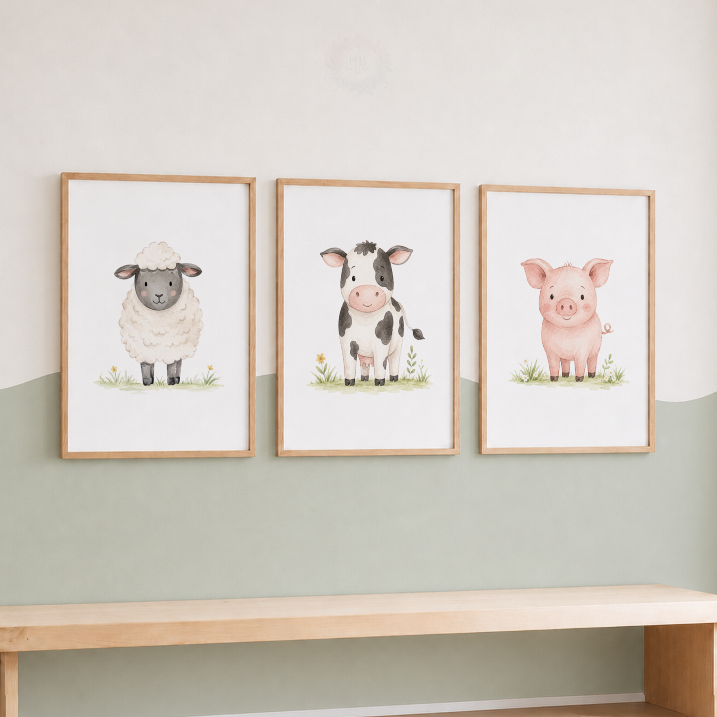 Farm Animal Nursery Wall Art Print Set – Sheep, Cow & Pig