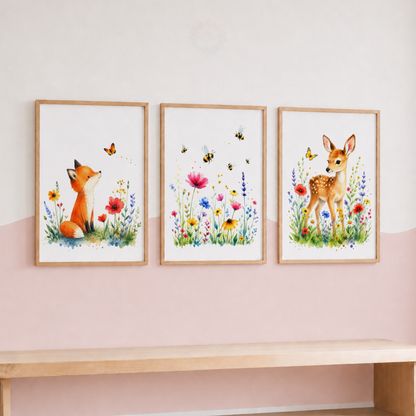 Wildflower Friends – Set of 3 Woodland Nursery Prints