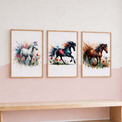 Horse Wall Art Set – Colourful Watercolour Horse Prints
