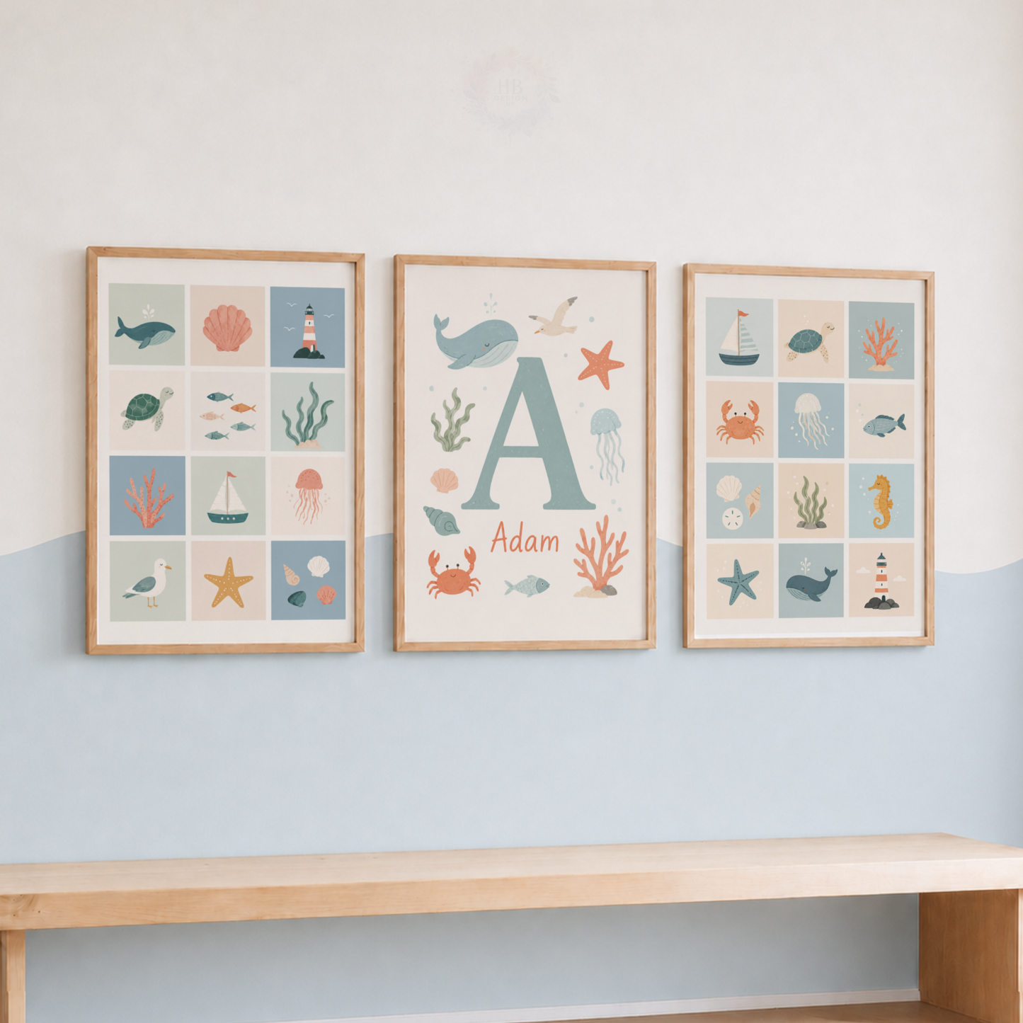Personalised Ocean Wall Art Set – Adam Under the Sea Nursery Prints