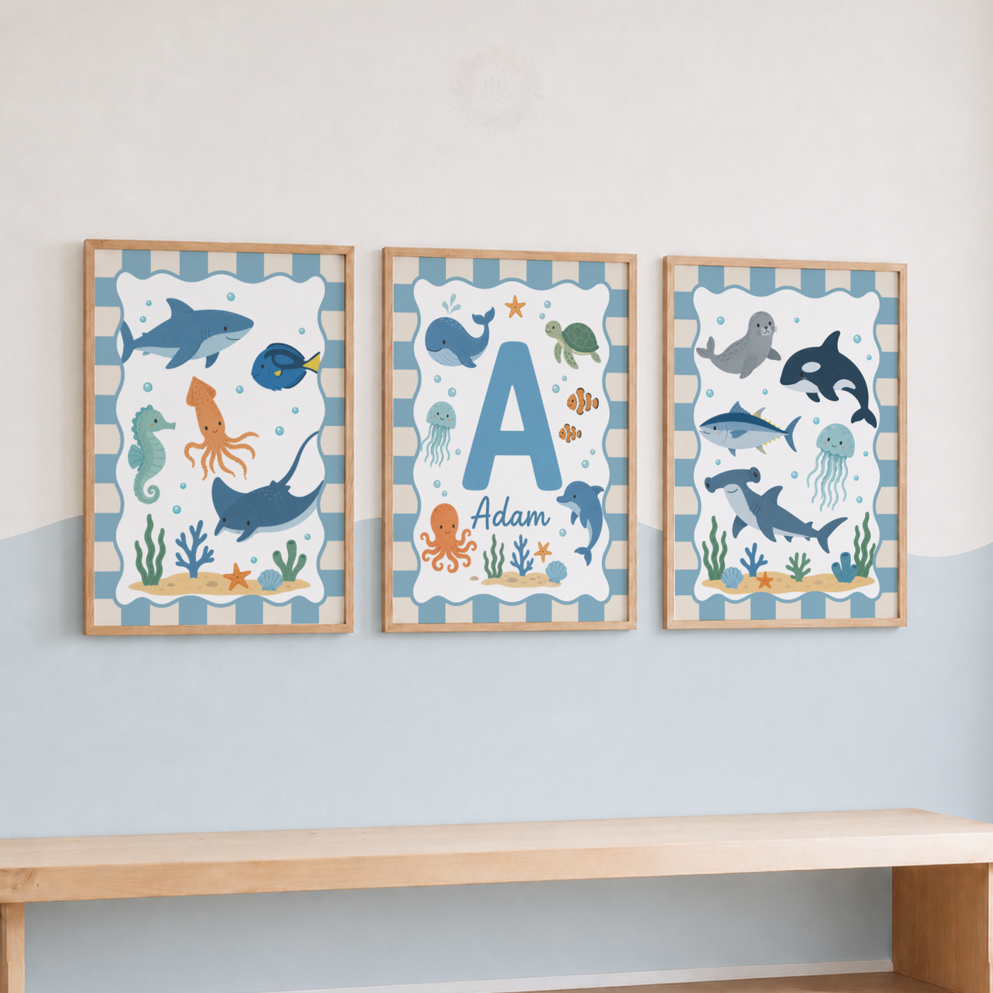 Under the Sea – Personalised Set of 3 Ocean Nursery Prints
