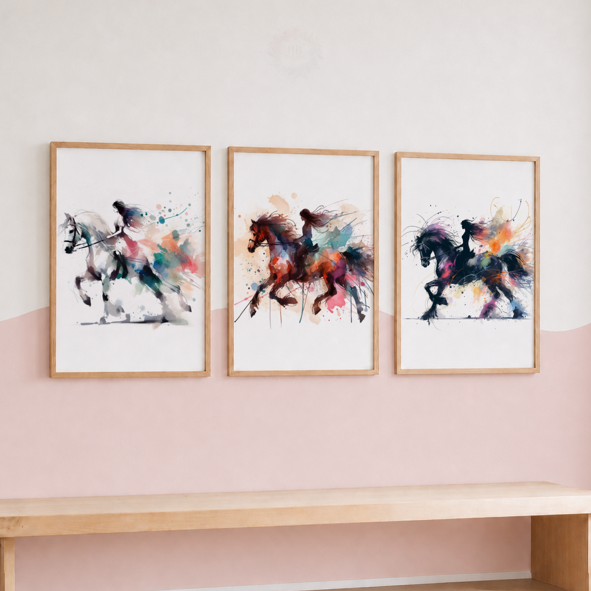 Horse Riding Wall Art Set – Colourful Watercolour Equestrian Prints