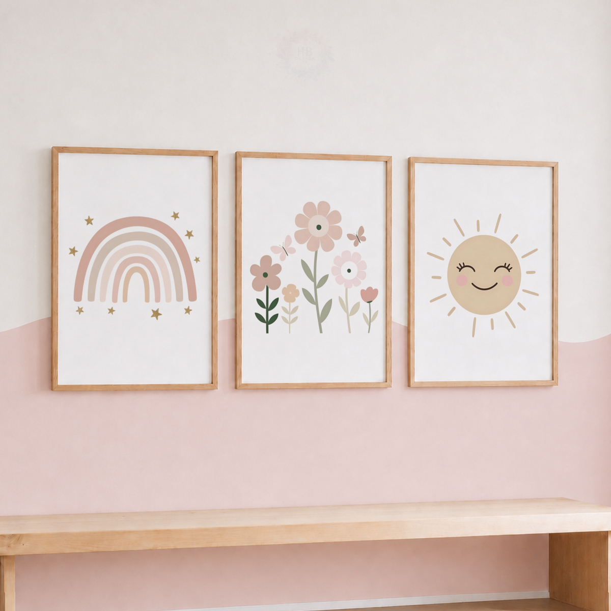 Girls Rainbow Flower Wall Art Set – Boho Nursery & Bedroom Prints