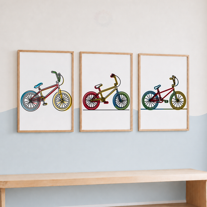 Colourful BMX Bike Wall Art Set – Rainbow Bicycle Prints for Boys’ Bedroom