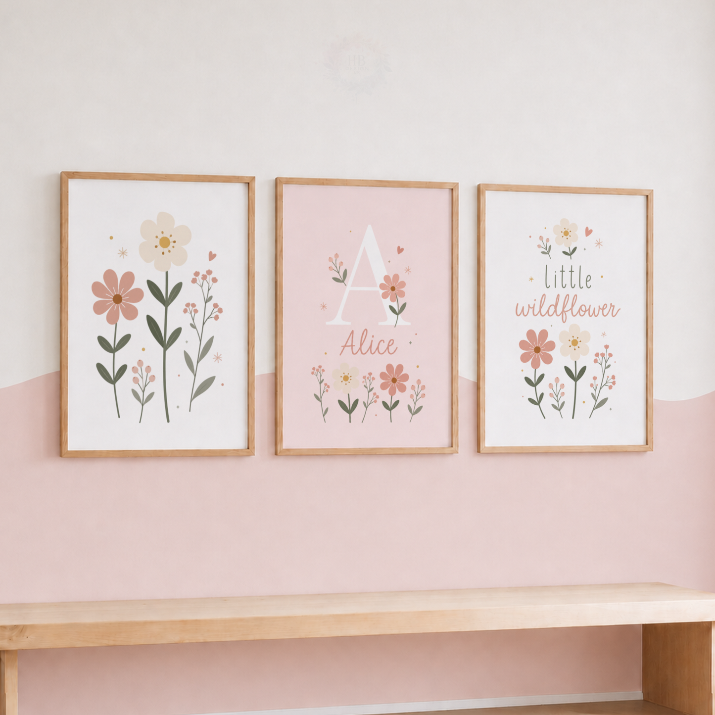 Personalised Wildflower Nursery Prints – Custom Name Floral Wall Art Set