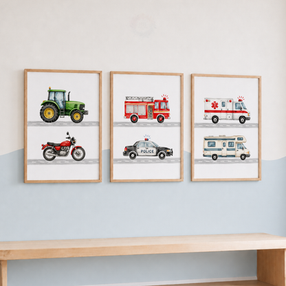 On the Move – Set of 3 Vehicle Nursery Prints