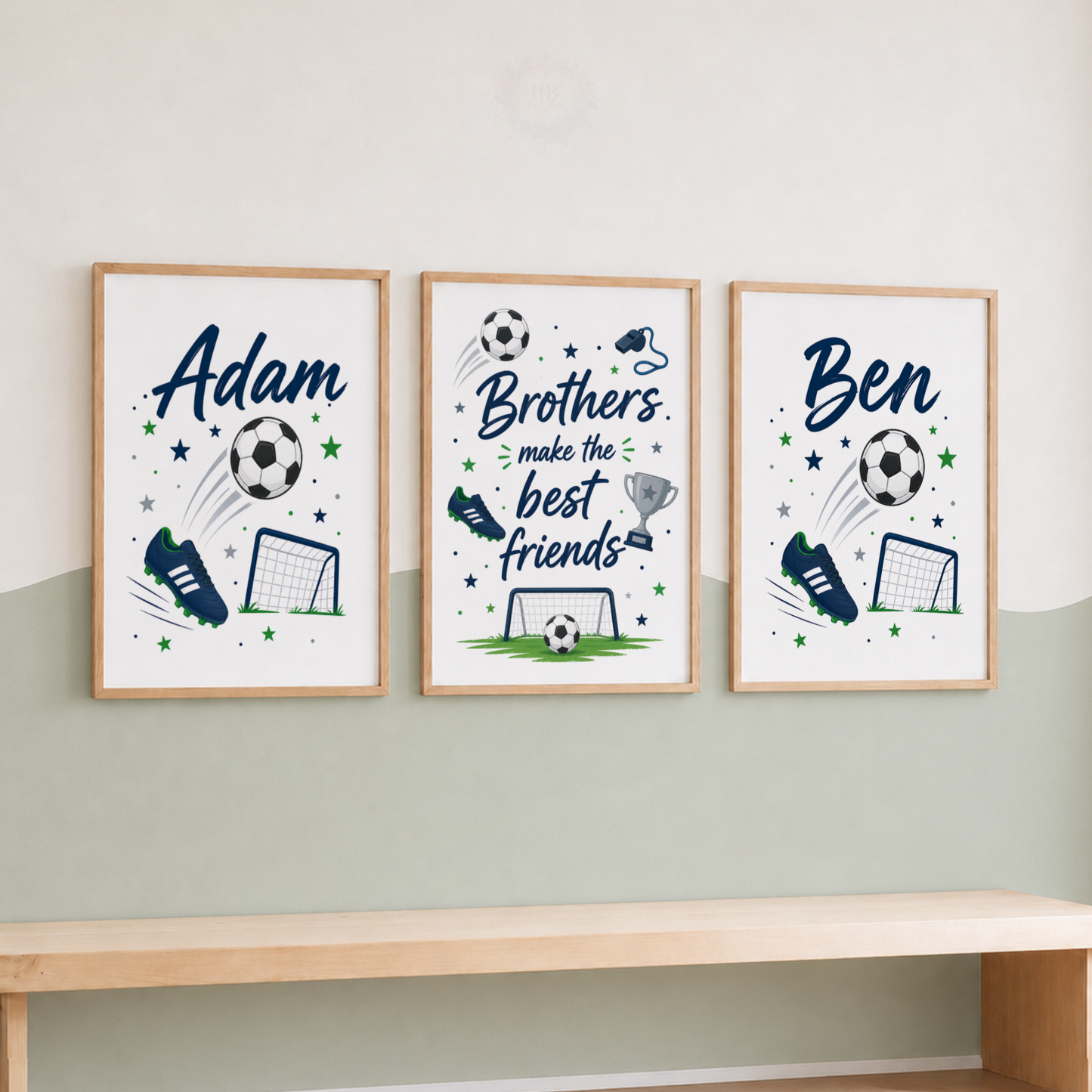 Football Brothers – Personalised Boys Bedroom Print Set