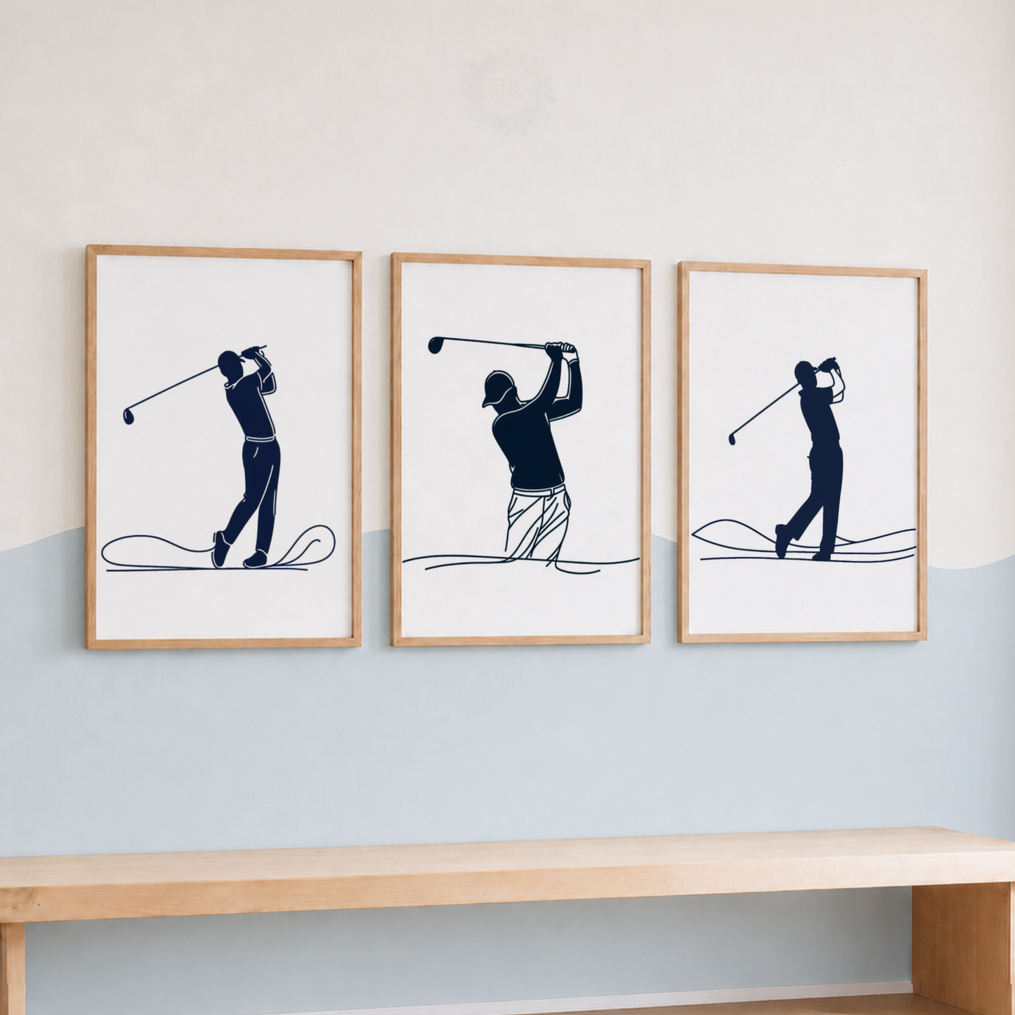 Golf Wall Art Set – Minimalist Golfer Prints for Boys’ Bedroom & Golf Room