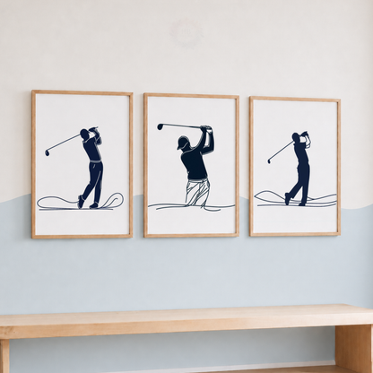 Golf Wall Art Set – Minimalist Golfer Prints for Boys’ Bedroom & Golf Room
