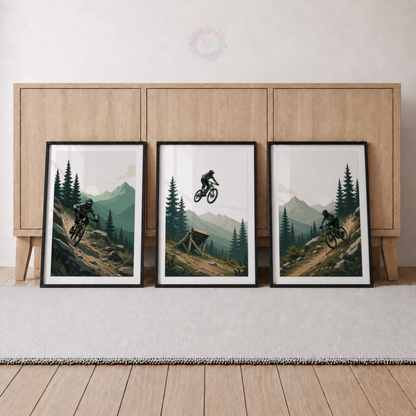 Mountain Bike Wall Art Prints – Set of 3 MTB Trail & Downhill Cycling Prints