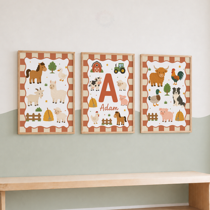Little Farmyard – Personalised Set of 3 Farm Animal Nursery Prints