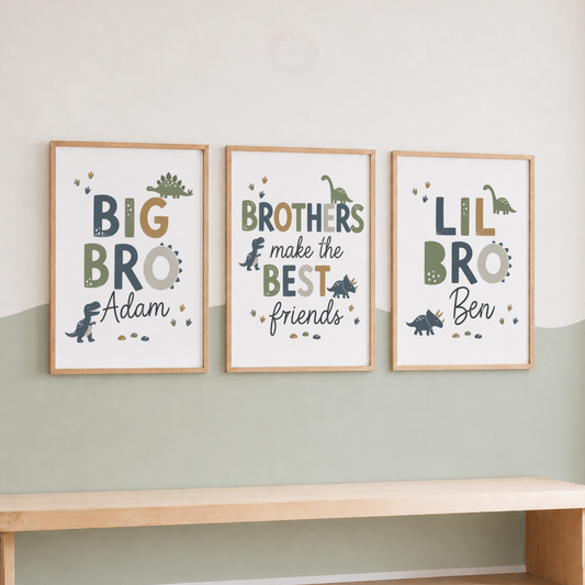 Dinosaur Brothers – Personalised Big Bro & Lil Bro Print Set