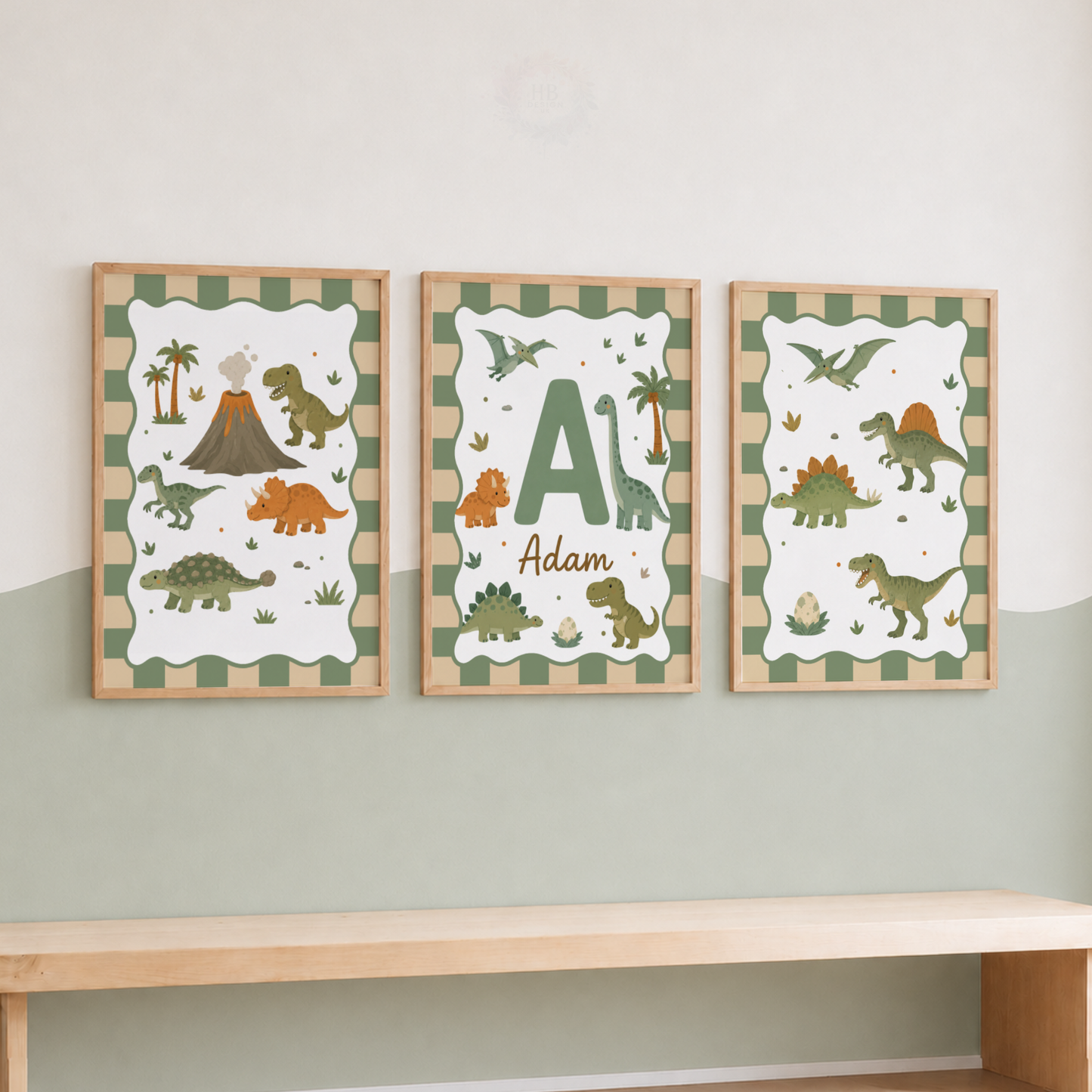 Dinosaur Adventure – Personalised Set of 3 Dinosaur Nursery Prints