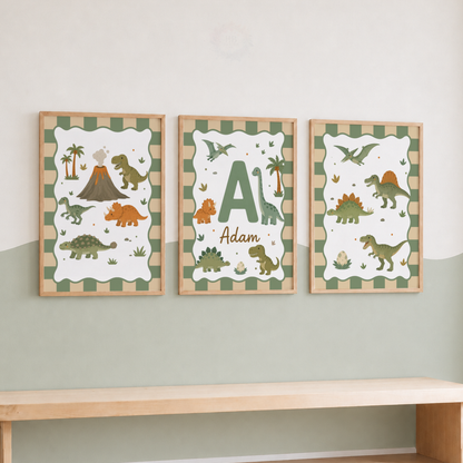 Dinosaur Adventure – Personalised Set of 3 Dinosaur Nursery Prints