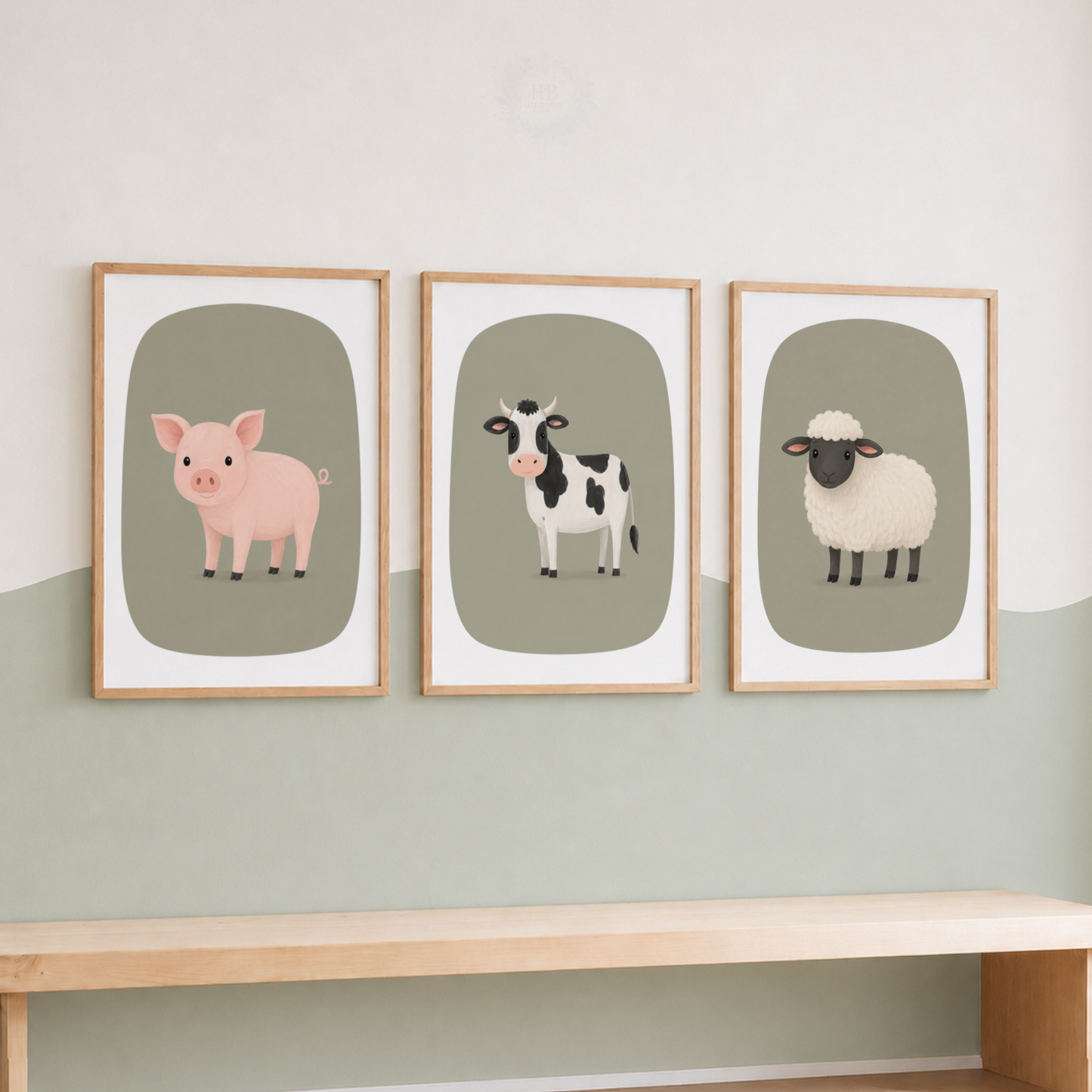 Farm Animal Nursery Prints – Pig, Cow & Sheep Wall Art Set