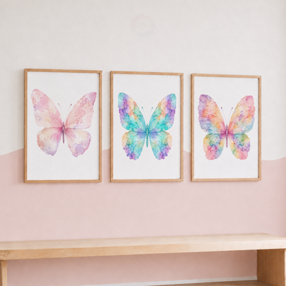 Pastel Butterfly Wall Art Print Set – Girls Bedroom & Nursery Decor