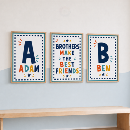 Personalised Brothers Initial Print Set – Colourful Boys Bedroom Wall Art
