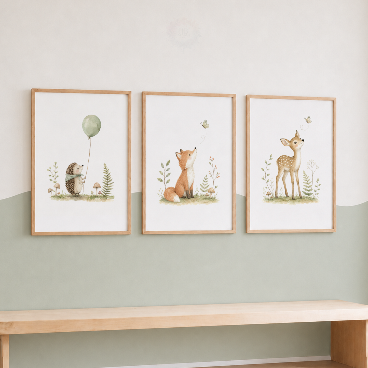 Woodland Animal Nursery Prints – Hedgehog, Fox & Deer Wall Art Set