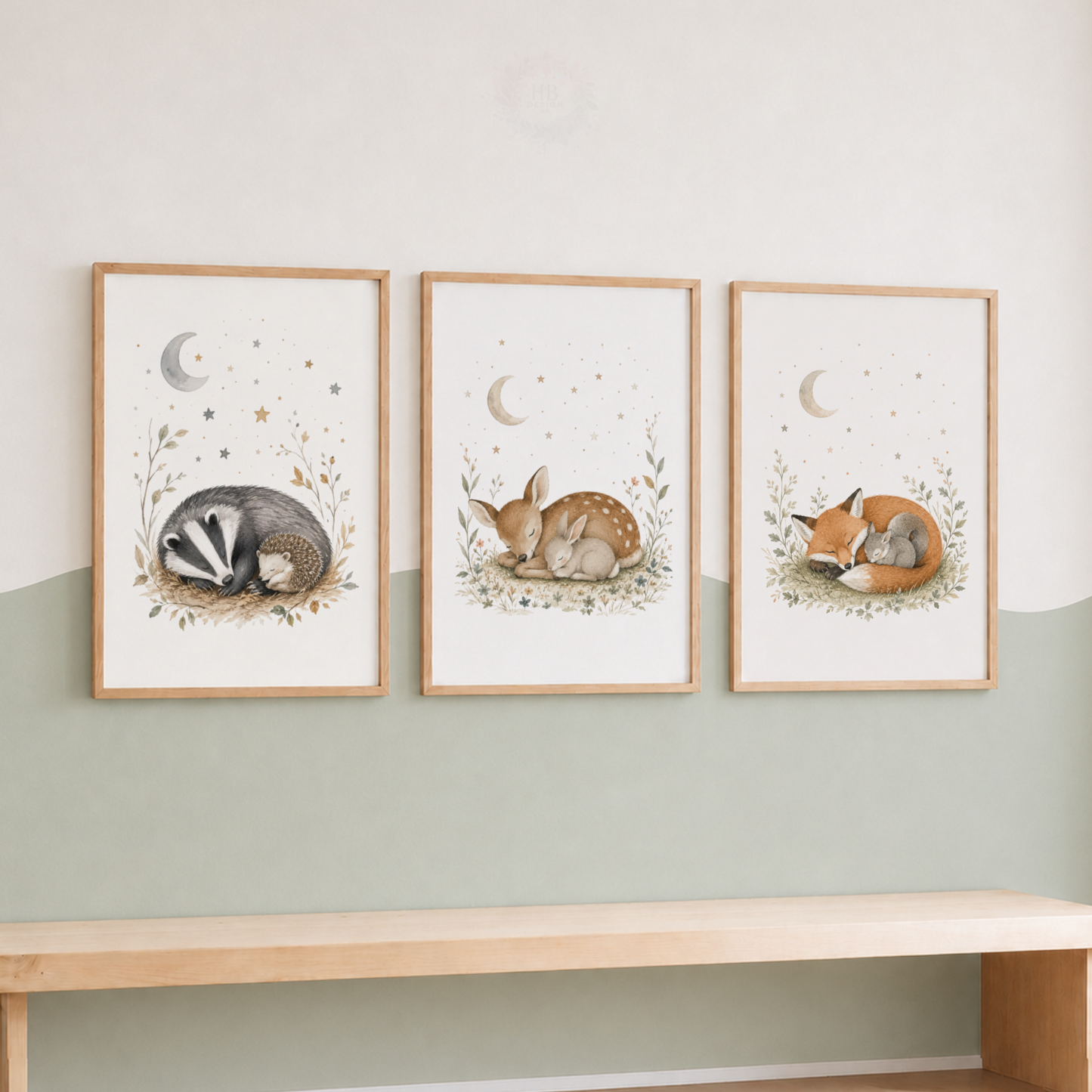 Woodland Animals Nursery Prints – Set of 3 Sleepy Forest Animal Wall Art