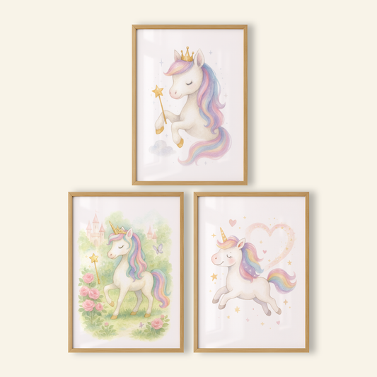Pastel Princess Unicorns Print Set - Unicorns Collection Set of 3