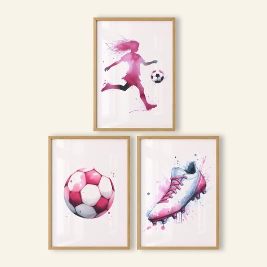 Pink & White Football Print Set - Football Collection Set of 3