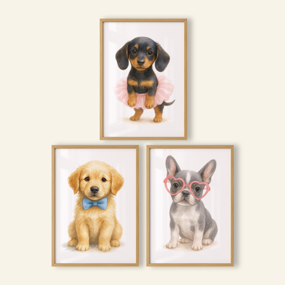 Puppy Playtime Print Set - Cute Pets Collection Set of 3
