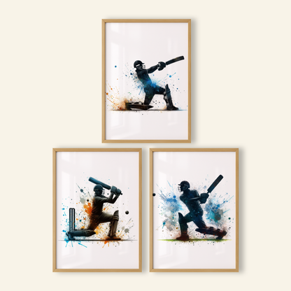 Blue Cricket Batsmen Print Set - Cricket Collection Set of 3