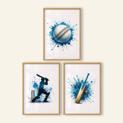 Blue Cricket Print Set - Cricket Collection Set of 3