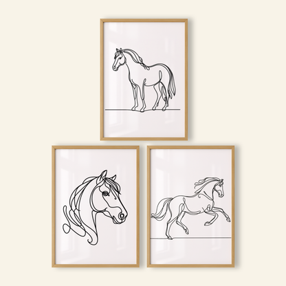 Horse Line Drawing Print Set - Horse & Pony Collection Set of 3
