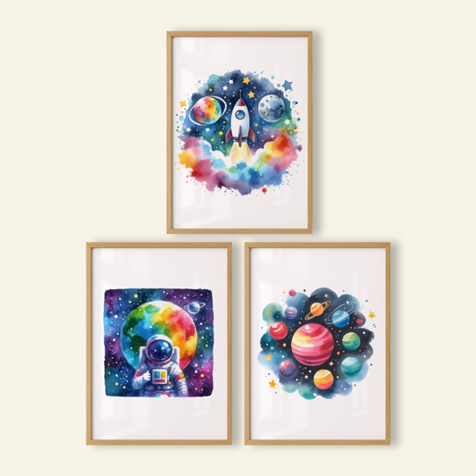 Colourful Space Print Set - Nursery Space Collection Set of 3