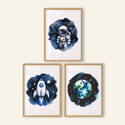 Watercolour Space Print Set - Nursery Space Collection Set of 3