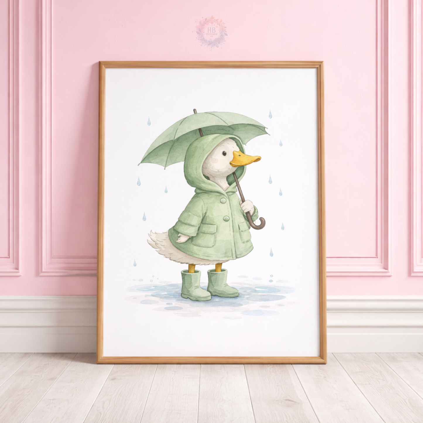 Duck Nursery Prints Set of 3 – Rainy Day Duck Wall Art in Sage Green