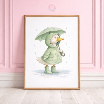 Duck Nursery Prints Set of 3 – Rainy Day Duck Wall Art in Sage Green