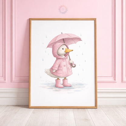 Pink Duck Nursery Prints Set of 3 – Rainy Day Duck Wall Art