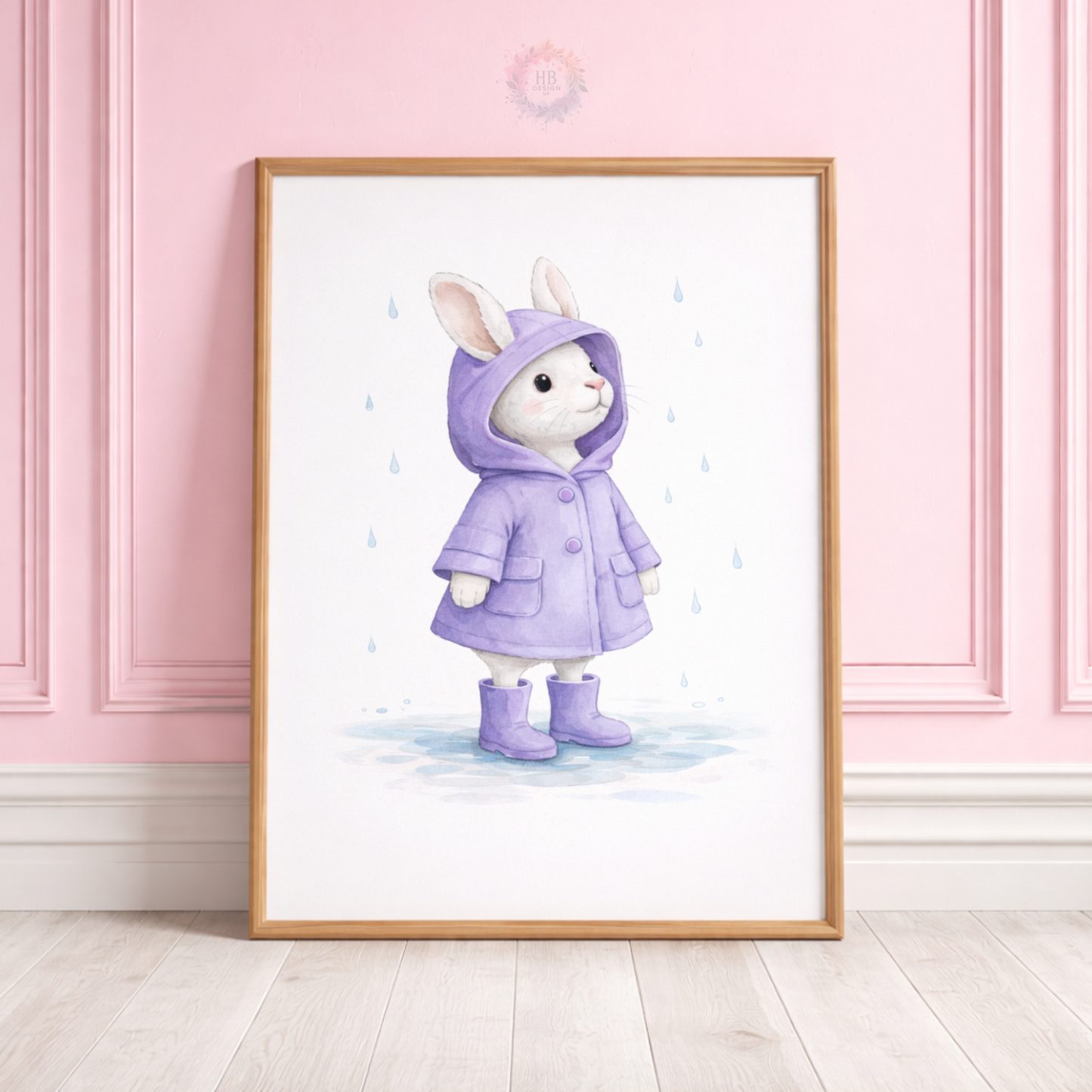 Purple Bunny Nursery Prints Set of 3 – Rainy Day Rabbit Wall Art
