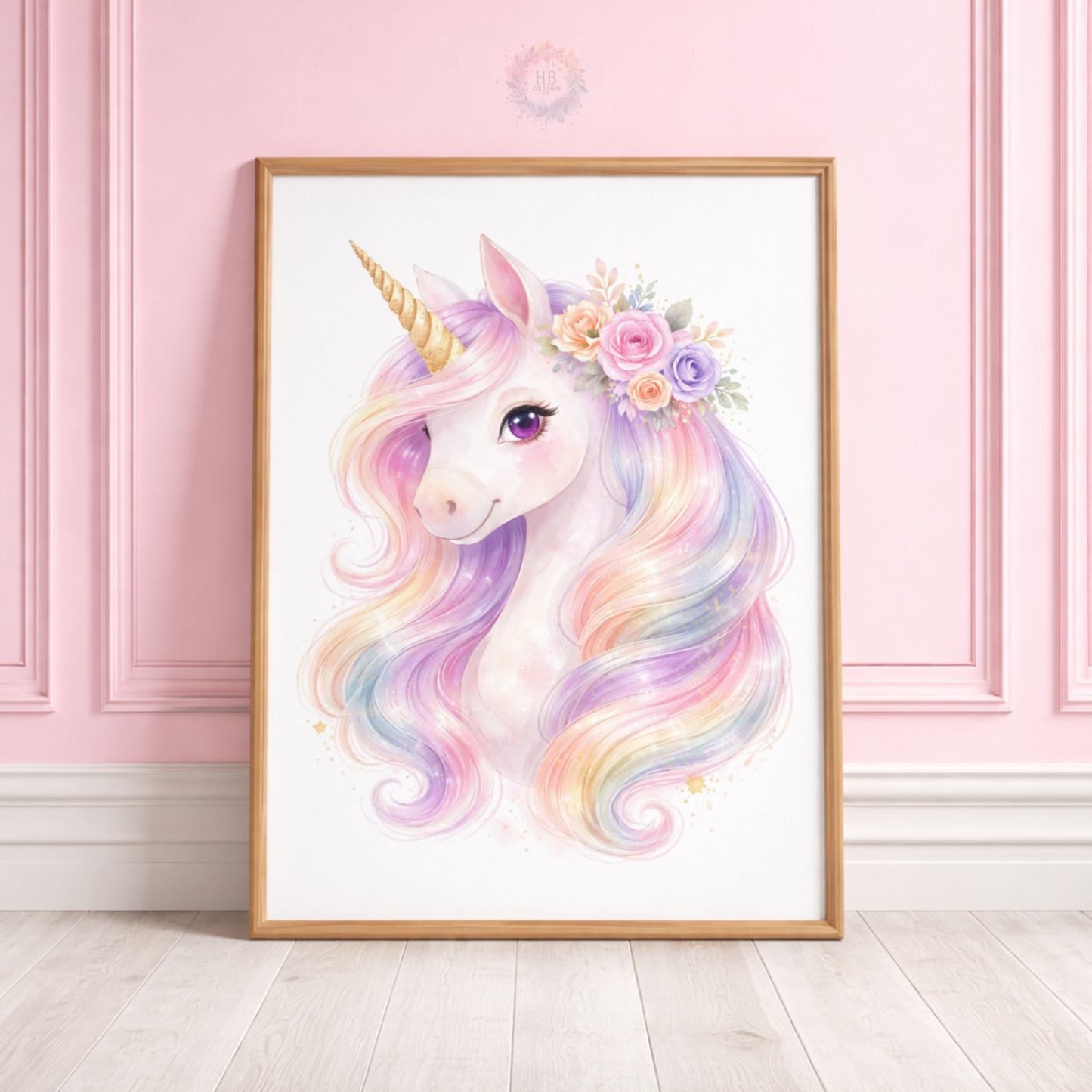 Personalised Unicorn Rainbow Nursery Prints – Pastel Girls Wall Art Set