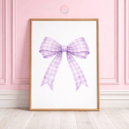 Personalised Lilac Bow Nursery Prints – Custom Initial & Name Wall Art Set