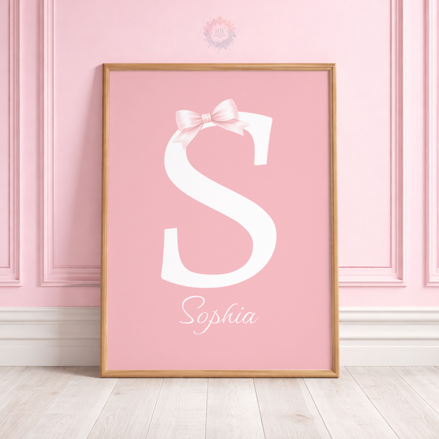 Personalised Pink Safari Nursery Prints – Giraffe, Initial & Elephant Wall Art Set