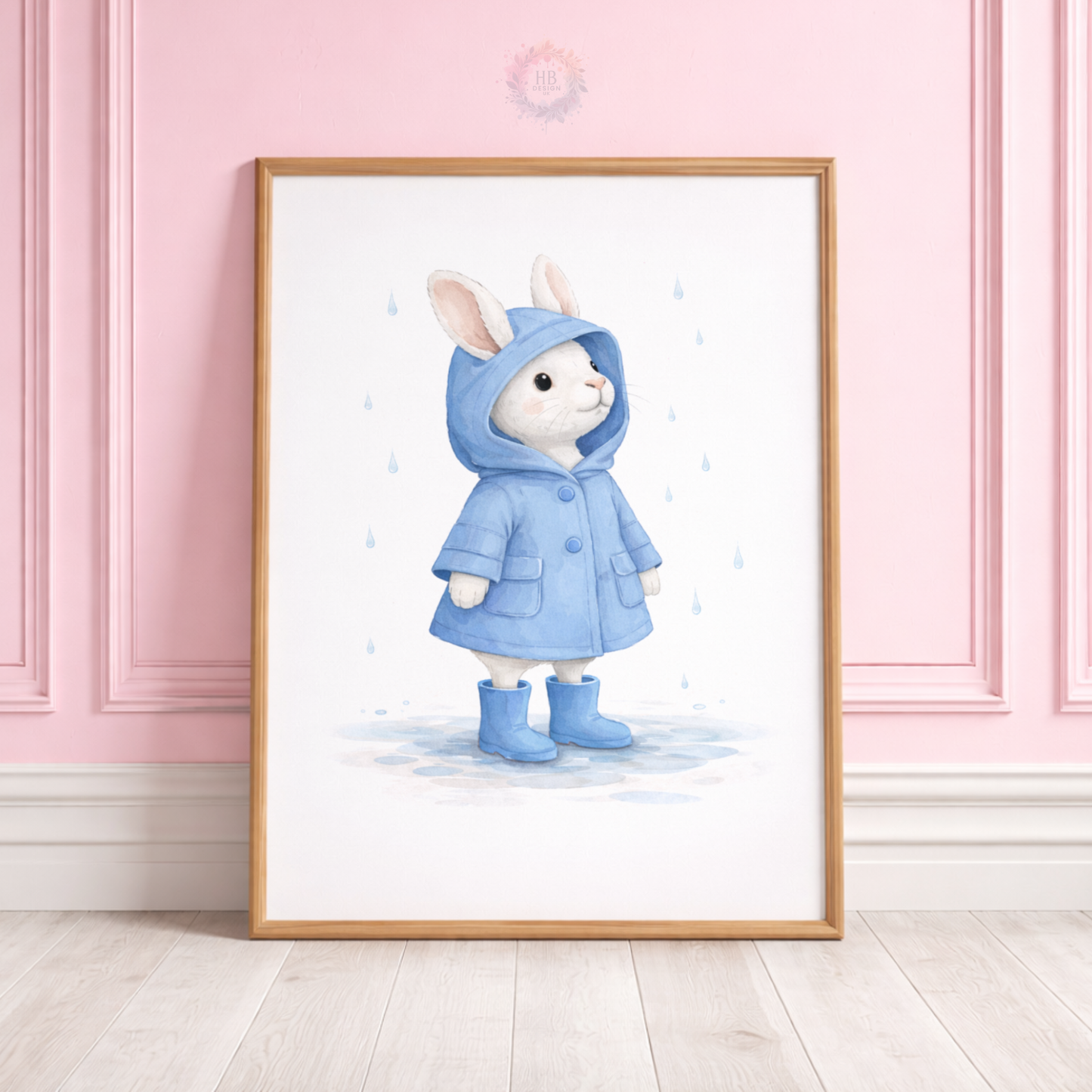 Blue Bunny Nursery Prints Set of 3 – Rainy Day Rabbit Wall Art