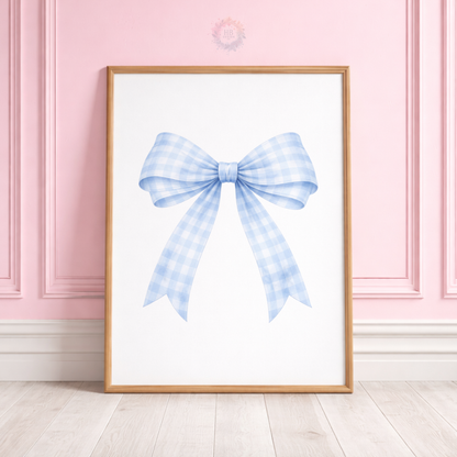 Personalised Blue Bow Nursery Prints – Custom Initial & Name Wall Art Set
