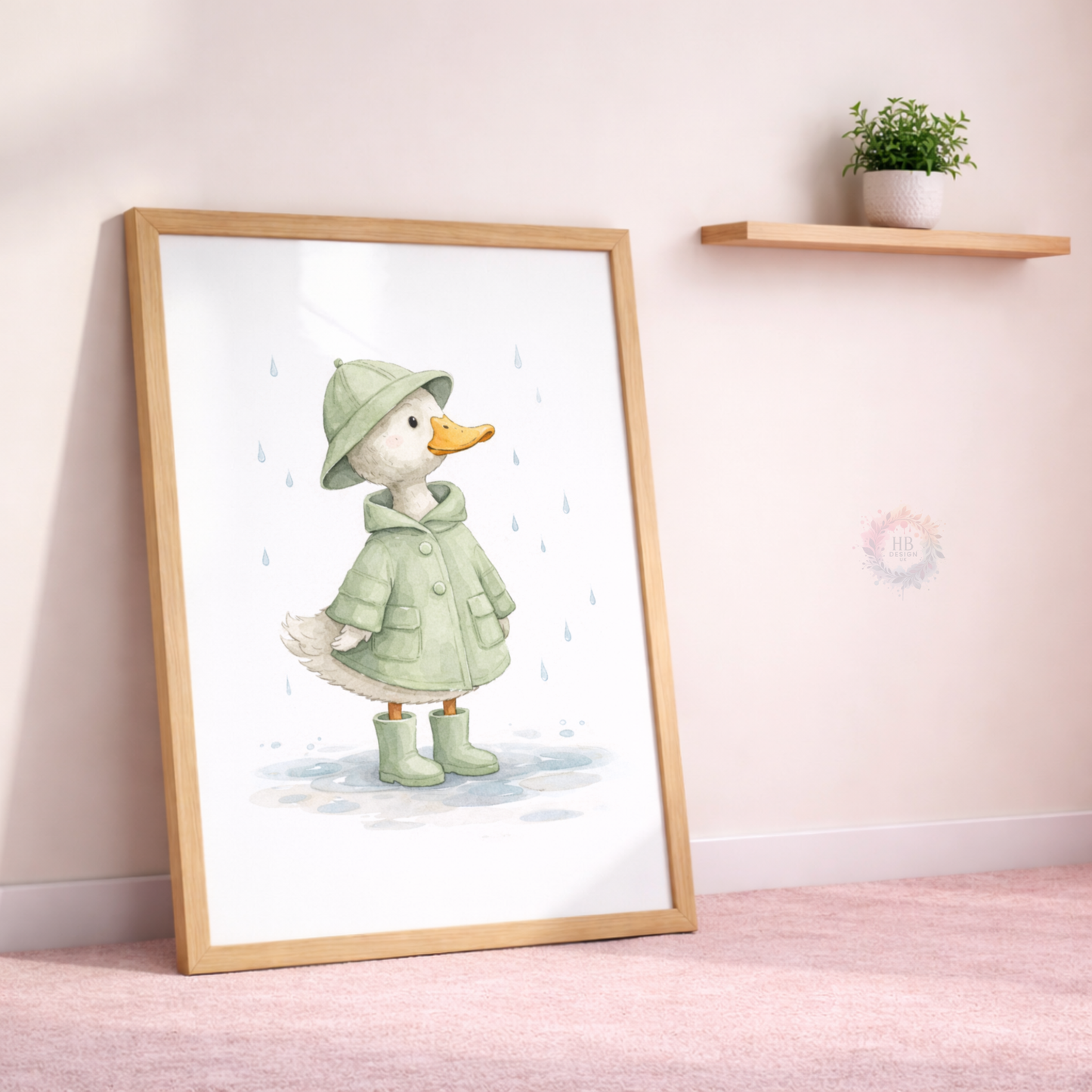 Duck Nursery Prints Set of 3 – Rainy Day Duck Wall Art in Sage Green