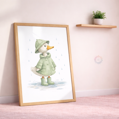 Duck Nursery Prints Set of 3 – Rainy Day Duck Wall Art in Sage Green